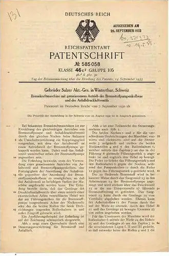 Original Patentschrift - Gebr. Sulzer AG in Winterthur , Schweiz ,  Brennkraftmaschine , 1930 !!!