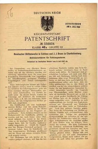 Original Patentschrift -  Rombacher Hüttenwerke in Coblenz und Charlottenburg , 1920 , Fahrzeugmotoren , Automobile !!!