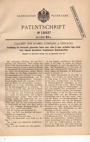 Original Patentschrift - Calumet Tire Rubber Company in Chicago , Reifen , 1900 !!!