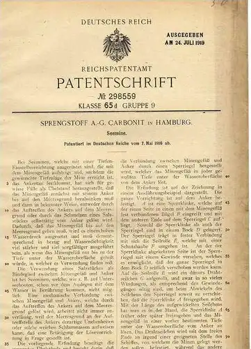 Original Patentschrift -  Sprengstoff AG Carbonit in Hamburg , 1916, Seemine , Mine , Schiff !!!