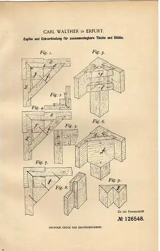 Original Patentschrift - Carl Walther in Erfurt , 1901 , zusammenlegbare Tische und Stühle , Möbel !!!