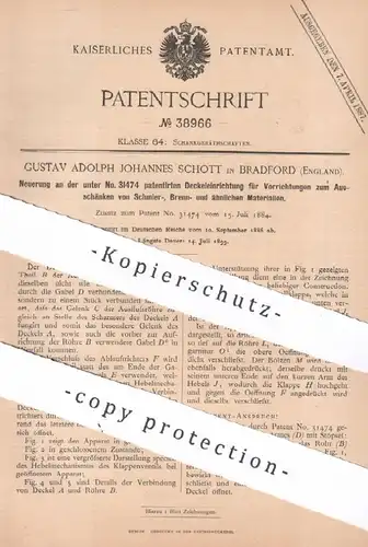 original Patent: Gustav Adolph Johannes Schott , Bradford , England | 1886 | Deckel für Ausschank - Vorrichtung