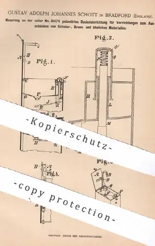 original Patent: Gustav Adolph Johannes Schott , Bradford , England | 1886 | Deckel für Ausschank - Vorrichtung