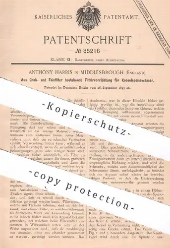 original Patent: Anthony Harris , Middlesbrough , England , 1893 , Filter | Filtern , Filtrieren | Dampfkessel , Kessel