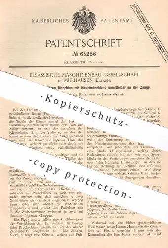 original Patent: Elsässische Maschinenbau-Gesellschaft , Mülhausen , Elsass , 1892 , Kämmmaschine von Heilmann | Spinnen