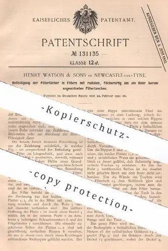 original Patent: Henry Watson & Sons , Newcastle on Tyne , 1901 , Filtertuch im Filter | Filtern , Filtrieren