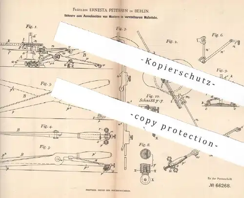 original Patent: Ernesta Petersen , Berlin , 1891 , verstellbare Schere für Muster | Scheren , Schneidzeug , Werkzeug