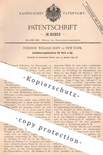 original Patent - Frederik William Eddy , New York , 1894 , Zerkleinerungsmaschine für Kork | Holz , Mühle