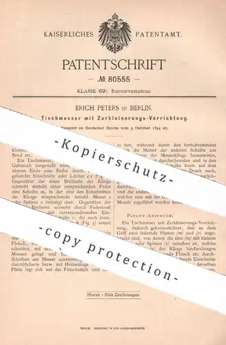 original Patent - Erich Peters , Berlin , 1894 , Tischmesser | Messer , Fischmesser , Brotmesser , Raspel | Klinge