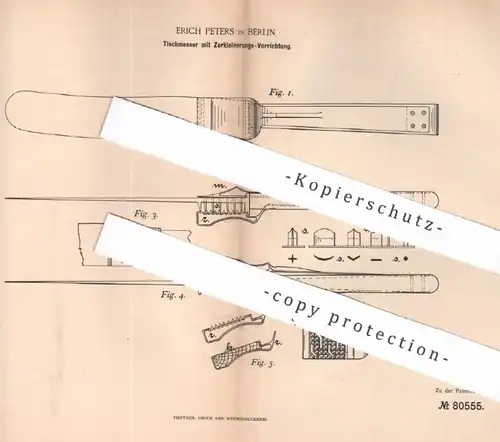 original Patent - Erich Peters , Berlin , 1894 , Tischmesser | Messer , Fischmesser , Brotmesser , Raspel | Klinge