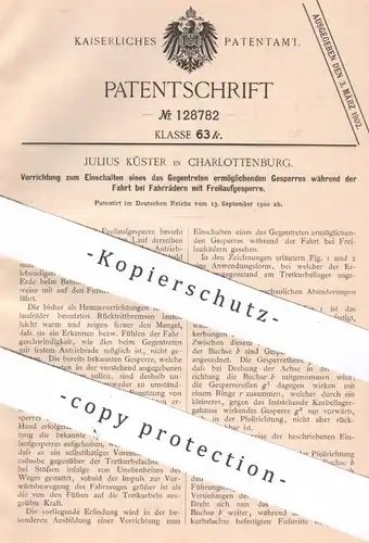 original Patent - Julius Küster , Berlin / Charlottenburg , 1900 , Gesperre u. Freilauf am Fahrrad | Fahrräder , Antrieb