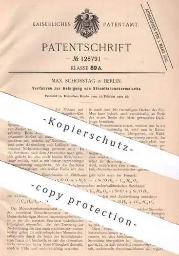 original Patent - Max Schosstag , Berlin , 1901 , Reinigung von Strontianzuckermaische | Zucker , Maische | Zuckerfabrik