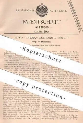 original Patent - Gustav Theodor Hoffmann , Breslau , 1899 , Saugpumpe , Druckpumpe | Pumpe , Kessel , Pumpen