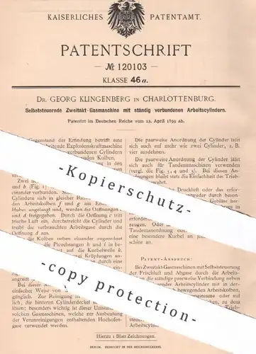 original Patent - Dr. Georg Klingenberg , Berlin / Charlottenburg , 1899 , Zweitakt - Gasmaschine | Gasmotor | Gas Motor