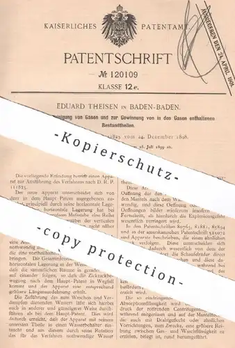 original Patent - Eduard Theisen , Baden-Baden , 1899 , Reinigung von Gasen | Gas , Gase !
