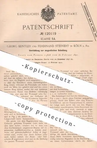 original Patent - Georg Kentler , Ferdinand Steinert , Köln / Rhein 1897 | magnetische Scheidung | Magnet Elektromagnet