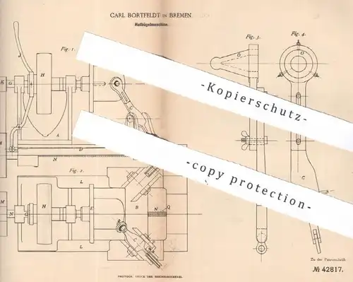 original Patent - Carl Bortfeldt , Bremen , 1887 , Hutbügelmaschine | Hut - Bügelmaschine | Hüte , Modist , Hutmacher