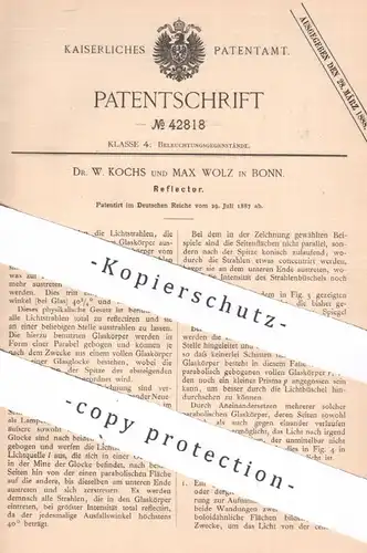 original Patent - Dr. W. Kochs , Max Wolz , Bonn , 1887 , Reflector von Glas | Reflektor | Gläser , Prisma , Glühlampe