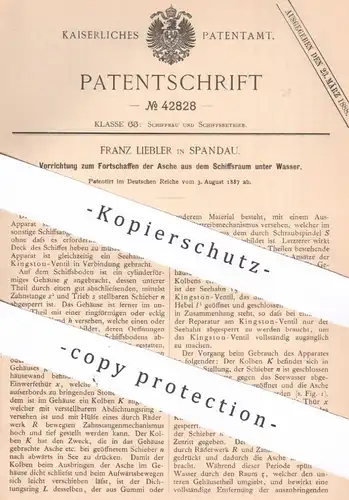 original Patent - Franz Liebler , Berlin / Spandau , 1887 , Entfernen von Asche aus Schiffsraum unter Wasser | Schiffe