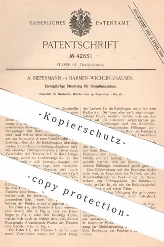 original Patent - A. Siepermann , Barmen - Wichlinghausen , 1887 , Steuerung für Dampfmaschinen | Motor , Turbine !!