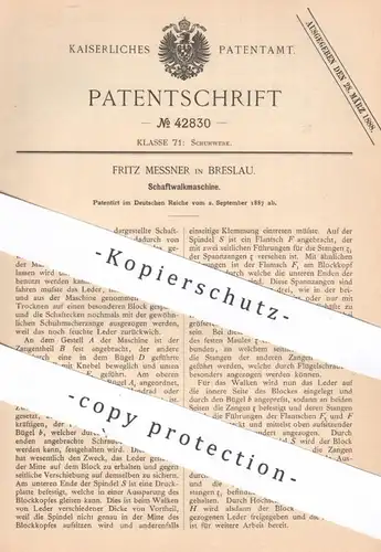 original Patent - Fritz Messner , Breslau , 1887 , Schaftwalkmaschine | Walkmaschine | Schuhwerk , Schuster , Schuhe !!