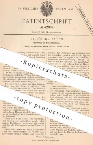 original Patent - H. C. Kürten , Aachen , 1886 , Wasserheizofen | Wasser - Heizofen | Ofen , Ofenbauer , Öfen