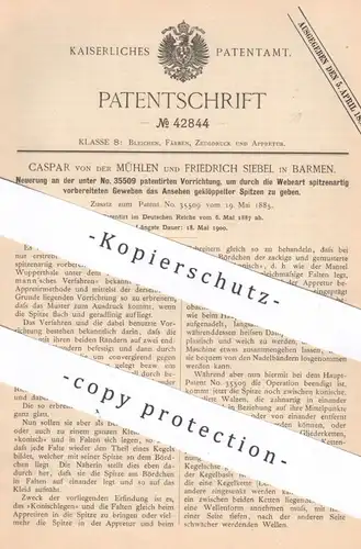 original Patent - Caspar von der Mühlen , Friedrich Siebel , Barmen | 1887 | Weben , Klöppeln , Spitze , Gewebe , Nähen