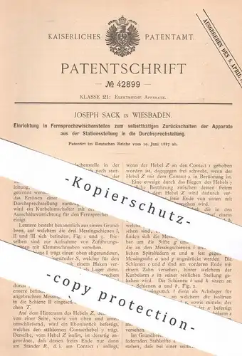 original Patent - Joseph Sack , Wiesbaden , 1887 , Fernsprechzwischenstelle | Fernsprecher | Telegraphy , Telefon Strom