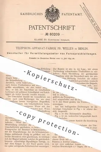 original Patent - Telephon Apparat Fabrik Fr. Welles , Berlin , 1894 , Fernsprecher - Leitung | Telefon , Telepraphy !!