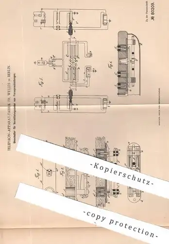 original Patent - Telephon Apparat Fabrik Fr. Welles , Berlin , 1894 , Fernsprecher - Leitung | Telefon , Telepraphy !!