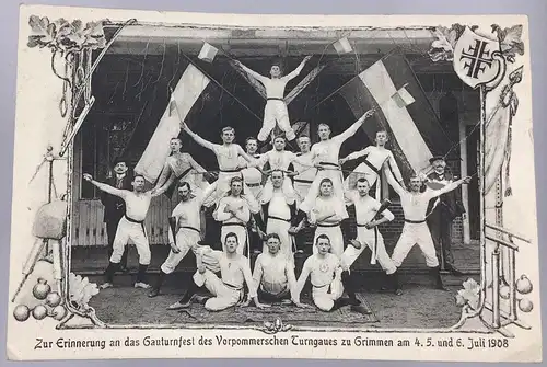 Alte AK Grimmen 4.-6.6.1908 , Gauturnfest Turner, Pyramide , Mecklenburg , Sport !!!