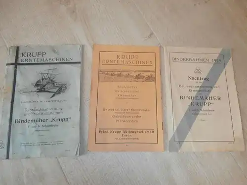 Krupp Bindemäher 1929 , 3x Ersatzteilkatalog und Anweisung , Katalog , Erntemaschinen , Ernte , Mähbinder !!!