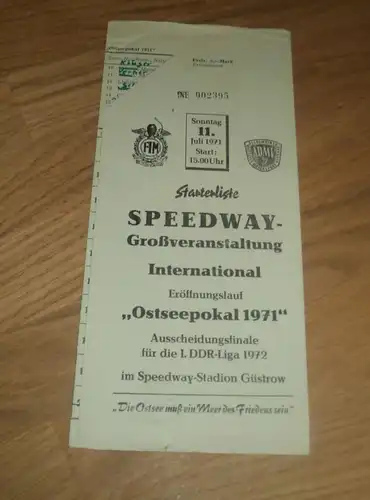 Speedway Güstrow 11.7.1971 , Ostseepokal , Programmheft / Programm / Rennprogramm , program !!!