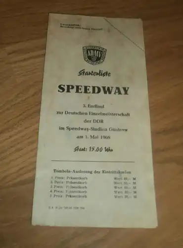 Speedway Güstrow 1.5.1968 , Deutsche Meisterschaft , Programmheft / Programm / Rennprogramm , program !!!