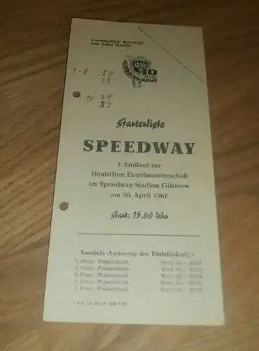 Speedway Güstrow 30.4.1967 , Finale Deutsche Meisterschaft , Programmheft / Programm / Rennprogramm , program !!!
