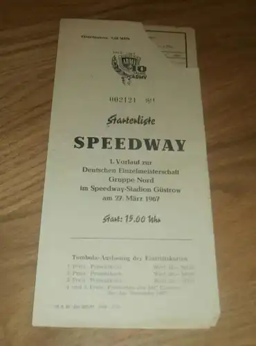 Speedway Güstrow 27.3.1967 , Deutsche Meisterschaft , Programmheft / Programm / Rennprogramm , program !!!