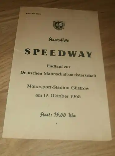 Speedway Güstrow 17.10.1965 , Finale Deutsche Meisterschaft , Programmheft / Programm / Rennprogramm , program !!!