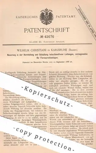 original Patent - Wilhelm Christiani , Karlsruhe / Baden 1886 , Herst. u. Schaltung von Fernsprechanlagen | Fernsprecher