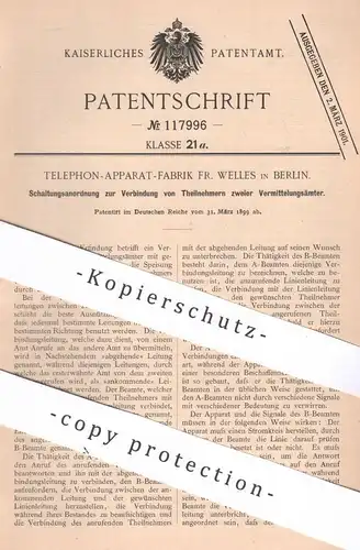 original Patent - Telephon Apparat Fabrik Fr. Welles , Berlin , 1899 , Fernsprecher - Schaltung |  Telefon , telegraphy