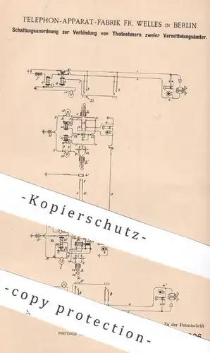 original Patent - Telephon Apparat Fabrik Fr. Welles , Berlin , 1899 , Fernsprecher - Schaltung |  Telefon , telegraphy