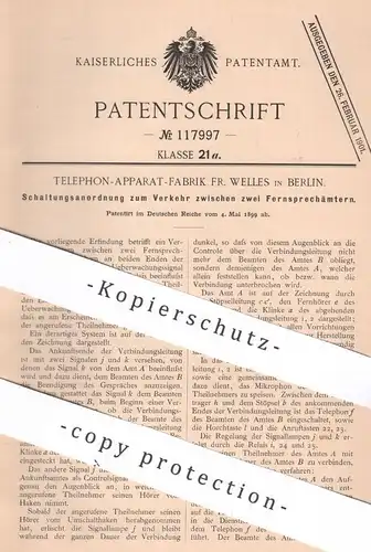 original Patent - Telephon Apparat Fabrik Fr. Welles , Berlin , 1899 , Fernsprecher - Schaltung | Telegraph , telegraphy