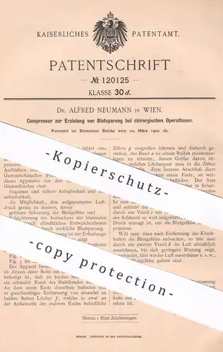 original Patent - Dr. Alfred Neumann , Wien , Österreich | 1900 | Kompressor zur Blutsparung bei Operationen | Medizin !