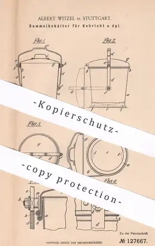 original Patent - Albert Witzel , Stuttgart , 1900 , Sammelbehälter f. Kehrricht | Müll Behälter | Mülleimer , Mülltonne