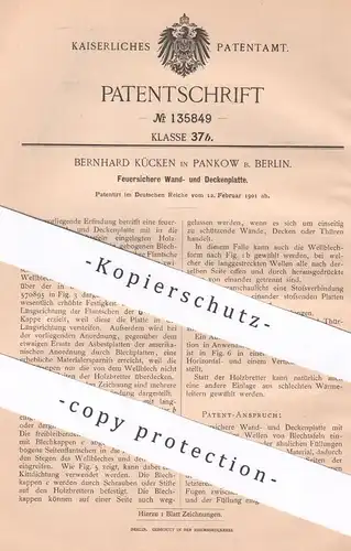 original Patent - Bernhard Kücken , Berlin / Pankow , 1901 , Feuersichere Wandplatte , Deckenplatte | Blech , Holz | Bau