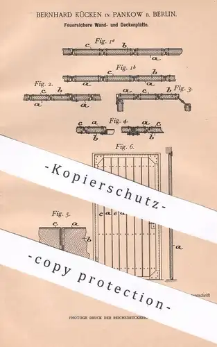 original Patent - Bernhard Kücken , Berlin / Pankow , 1901 , Feuersichere Wandplatte , Deckenplatte | Blech , Holz | Bau