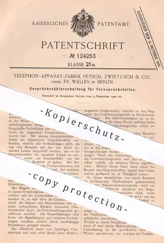 original Patent - Telephon Apparat Fabrik Petsch , Zwietusch & Co. Fr. Welles , Berlin | 1900 | Zähler für Fernsprecher