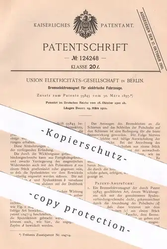 original Patent - Union Elektricitäts-Gesellschaft Berlin , 1900 , Bremselektromagnet f. elektrische Fahrzeuge | Bremsen