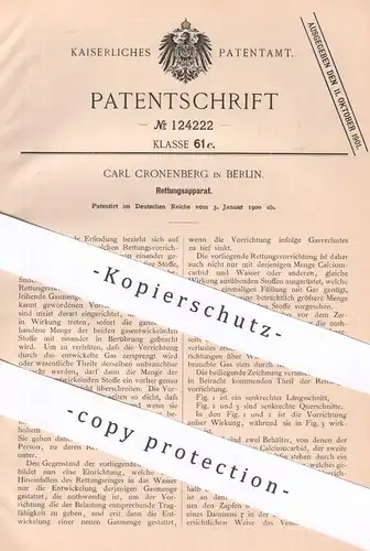 original Patent - Carl Cronenberg , Berlin , 1900 , Rettungsapparat | Gas , Gase , Gasgemisch | Carbid | Karbid | Chemie