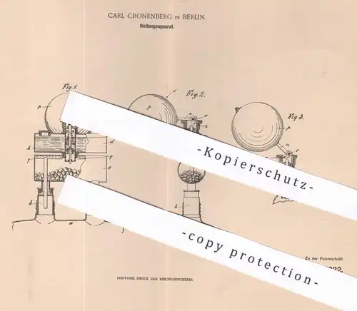 original Patent - Carl Cronenberg , Berlin , 1900 , Rettungsapparat | Gas , Gase , Gasgemisch | Carbid | Karbid | Chemie