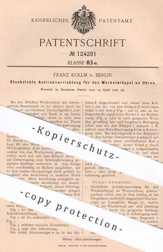 original Patent - Franz Kollm , Berlin , 1901 , Antrieb der Weckerklöppel an Uhren | Uhr , Uhrwerk , Uhrmacher !!!